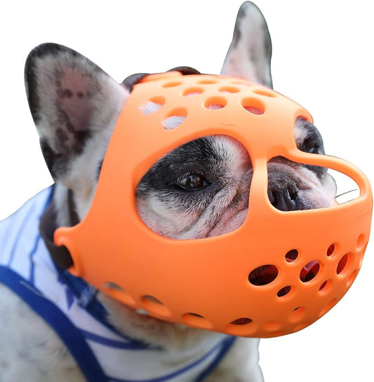 Short Snout Dog Muzzle, Soft Silicone Flat Faced Muzzle for French Bulldog Shih Tzu and Pug for Biting Chewing Licking and Grooming, Allows Panting