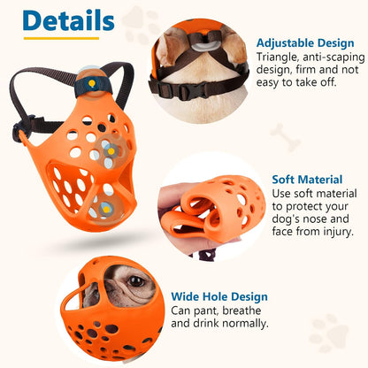 Short Snout Dog Muzzle, Soft Silicone Flat Faced Muzzle for French Bulldog Shih Tzu and Pug for Biting Chewing Licking and Grooming, Allows Panting
