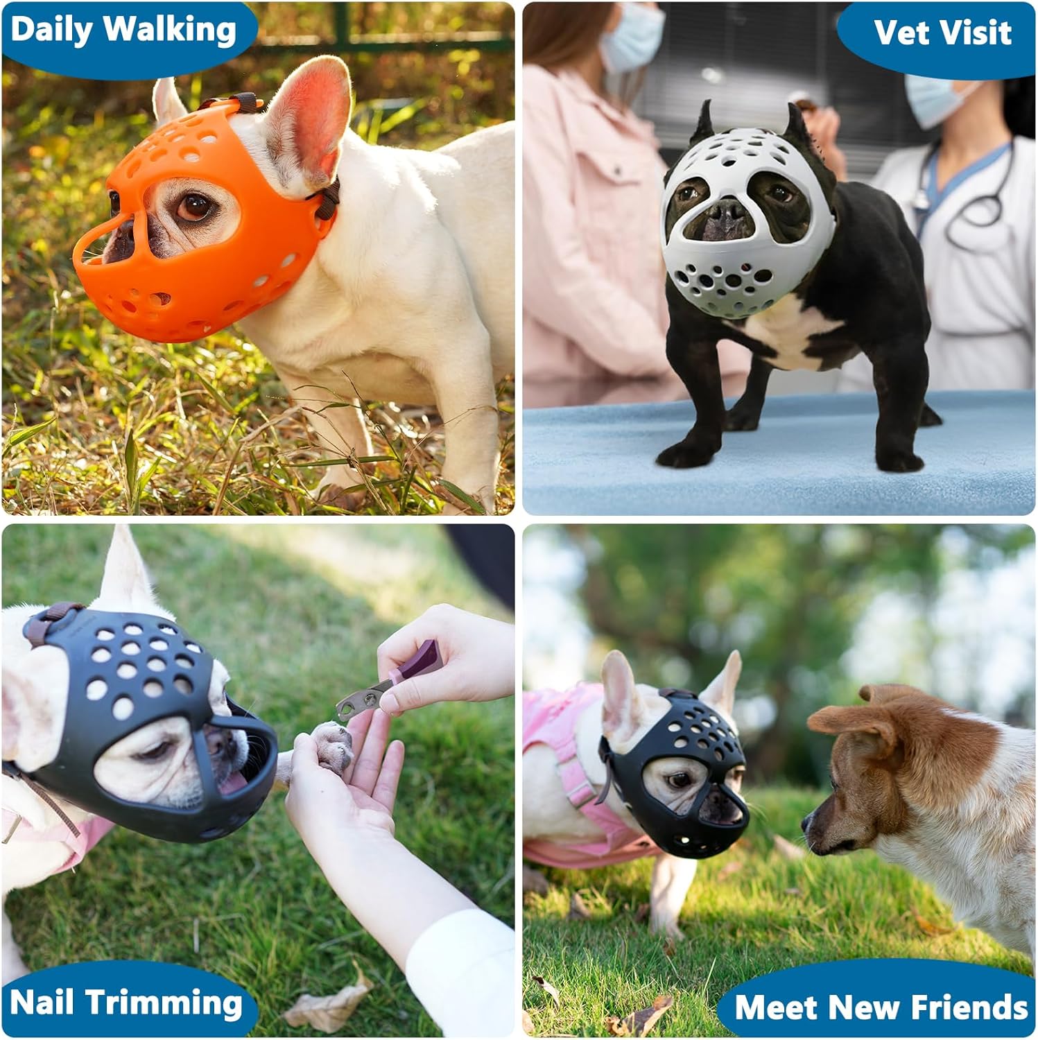Short Snout Dog Muzzle, Soft Silicone Flat Faced Muzzle for French Bulldog Shih Tzu and Pug for Biting Chewing Licking and Grooming, Allows Panting