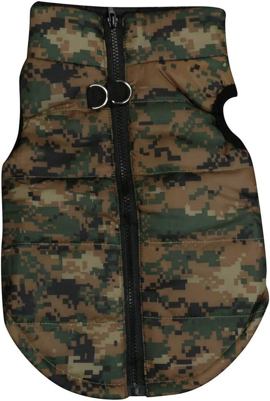 Dog Full Zipper Coat Winter Warm Sleeveless Camouflage Vest Unisex Winter Jacket Vest Puppy Pet Clothes